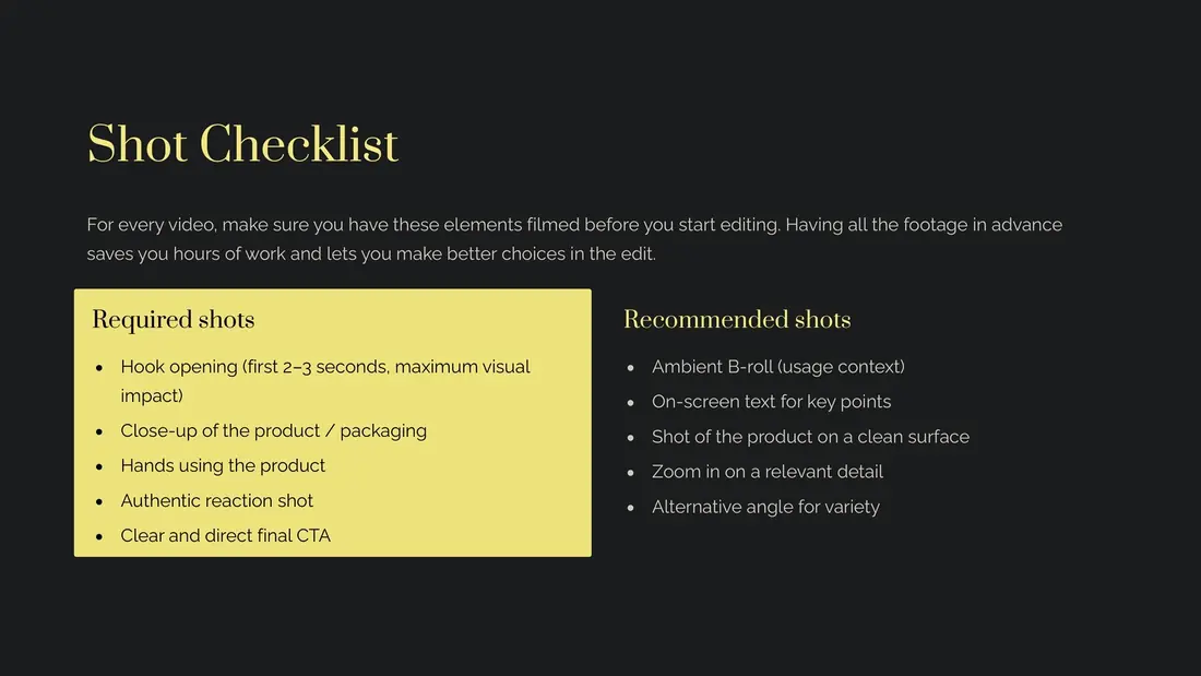 Shot checklist page