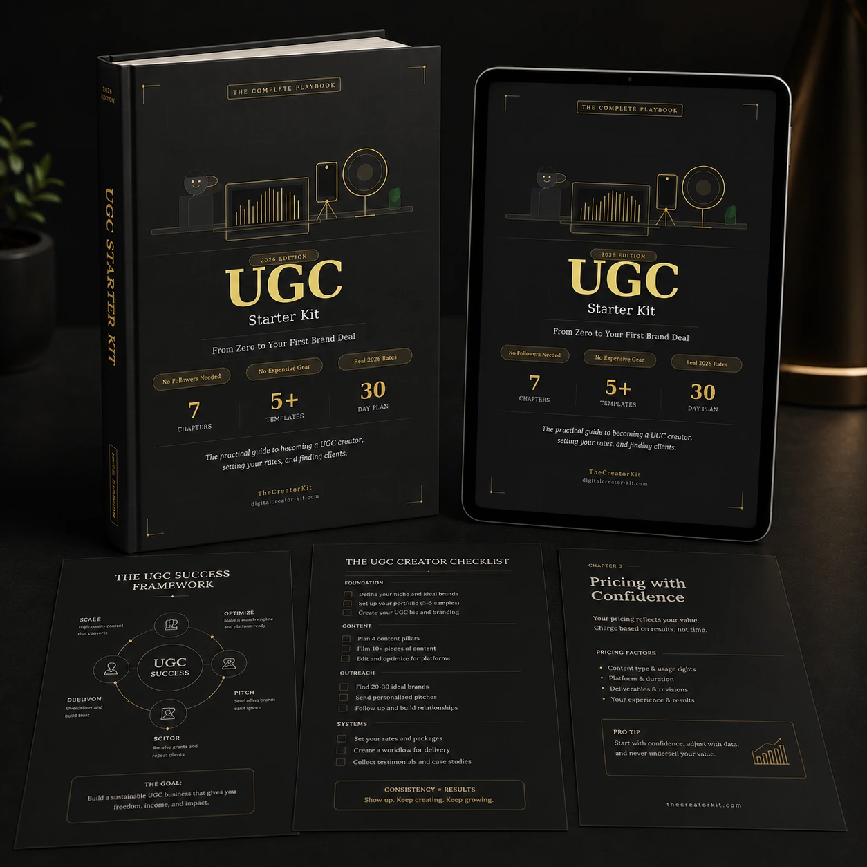 UGC Starter Kit — Ebook, tablet view, and printed worksheets